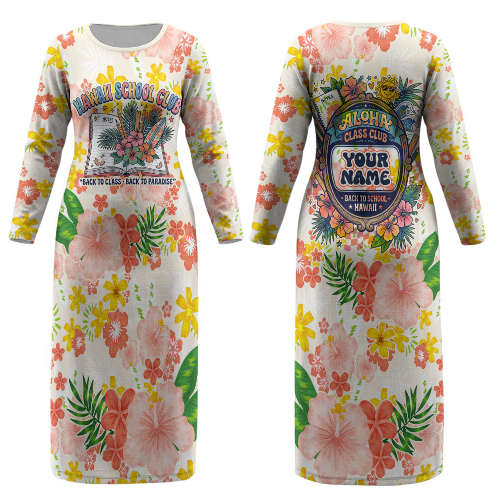 Personalized Hawaii School Club Back To Class Couples Matching Long Sleeve Bodycon Dress and Hawaiian Shirt Retro Tropical Hibiscus Pattern With Open Notebook TS04 - Polynesian Pride