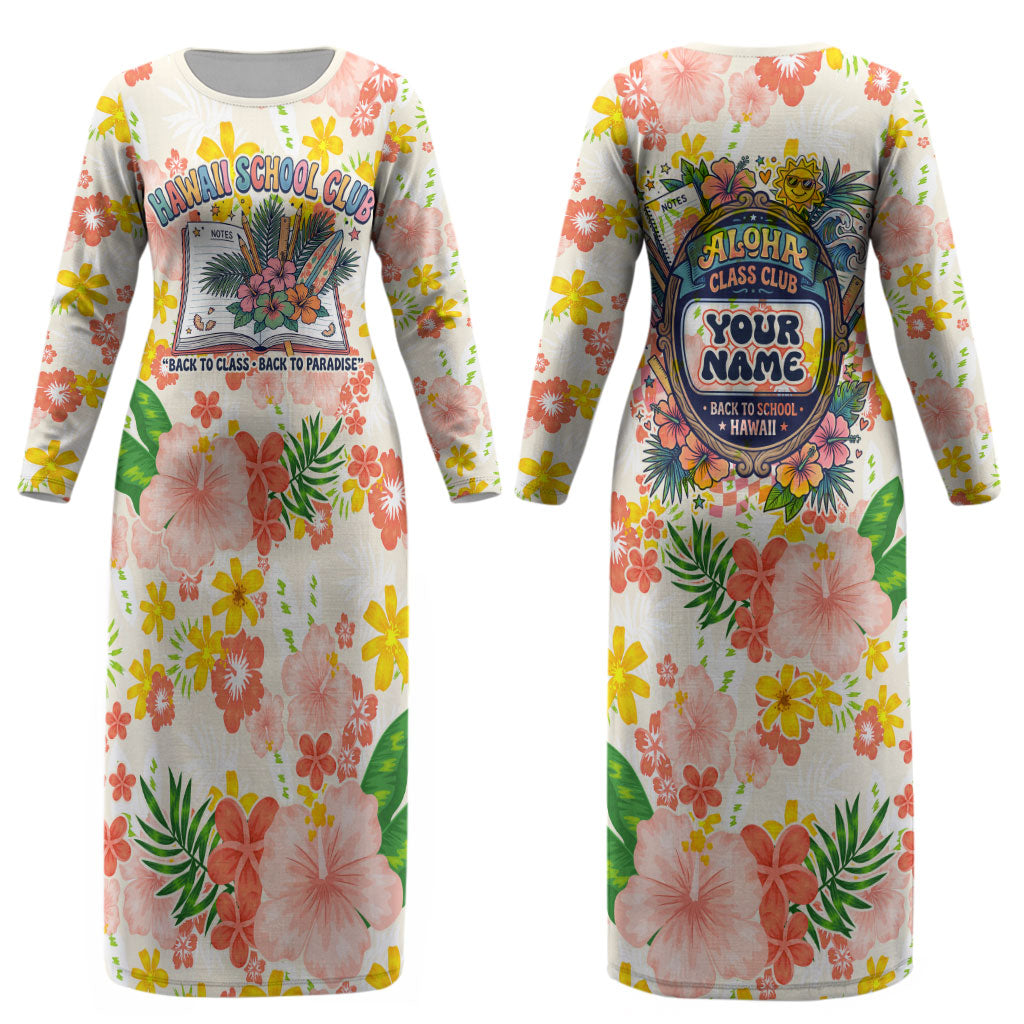 Personalized Hawaii School Club Back To Class Couples Matching Long Sleeve Bodycon Dress and Long Sleeve Button Shirt Retro Tropical Hibiscus Pattern With Open Notebook TS04 - Polynesian Pride
