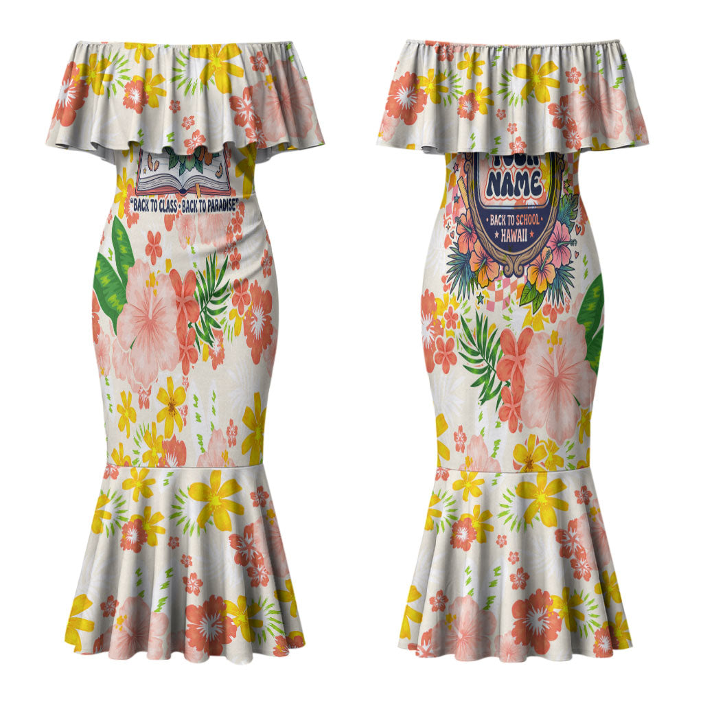 Personalized Hawaii School Club Back To Class Couples Matching Mermaid Dress and Hawaiian Shirt Retro Tropical Hibiscus Pattern With Open Notebook TS04 - Polynesian Pride