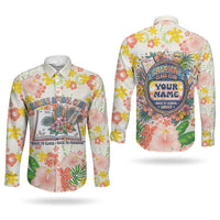 Personalized Hawaii School Club Back To Class Couples Matching Off The Shoulder Long Sleeve Dress and Long Sleeve Button Shirt Retro Tropical Hibiscus Pattern With Open Notebook TS04 - Polynesian Pride