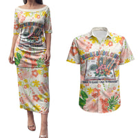 Personalized Hawaii School Club Back To Class Couples Matching Puletasi and Hawaiian Shirt Retro Tropical Hibiscus Pattern With Open Notebook TS04 White Orange - Polynesian Pride
