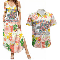 Personalized Hawaii School Club Back To Class Couples Matching Summer Maxi Dress and Hawaiian Shirt Retro Tropical Hibiscus Pattern With Open Notebook TS04 White Orange - Polynesian Pride