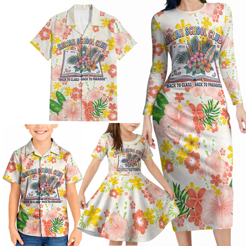 Personalized Hawaii School Club Back To Class Family Matching Long Sleeve Bodycon Dress and Hawaiian Shirt Retro Tropical Hibiscus Pattern With Open Notebook TS04 - Polynesian Pride