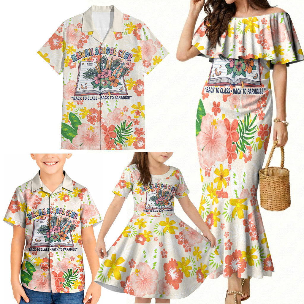 Personalized Hawaii School Club Back To Class Family Matching Mermaid Dress and Hawaiian Shirt Retro Tropical Hibiscus Pattern With Open Notebook TS04 - Polynesian Pride