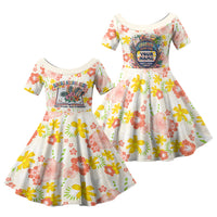 Personalized Hawaii School Club Back To Class Family Matching Mermaid Dress and Hawaiian Shirt Retro Tropical Hibiscus Pattern With Open Notebook TS04 Daughter's Dress White Orange - Polynesian Pride