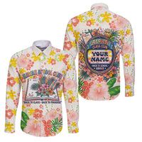 Personalized Hawaii School Club Back To Class Family Matching Off Shoulder Short Dress and Hawaiian Shirt Retro Tropical Hibiscus Pattern With Open Notebook TS04 Dad's Shirt - Long Sleeve White Orange - Polynesian Pride