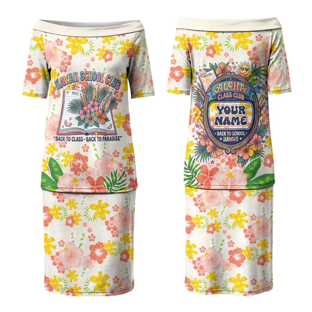 Personalized Hawaii School Club Back To Class Family Matching Puletasi and Hawaiian Shirt Retro Tropical Hibiscus Pattern With Open Notebook TS04 Mom's Dress White Orange - Polynesian Pride