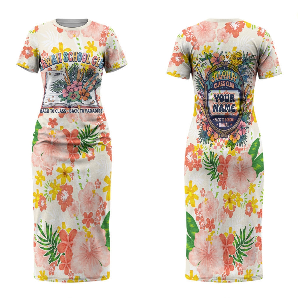 Personalized Hawaii School Club Back To Class Family Matching Short Sleeve Bodycon Dress and Hawaiian Shirt Retro Tropical Hibiscus Pattern With Open Notebook TS04 Mom's Dress White Orange - Polynesian Pride