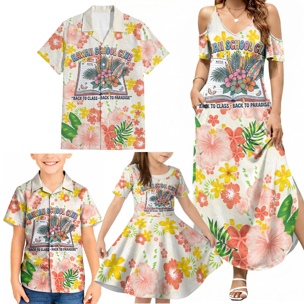 Personalized Hawaii School Club Back To Class Family Matching Summer Maxi Dress and Hawaiian Shirt Retro Tropical Hibiscus Pattern With Open Notebook TS04 - Polynesian Pride