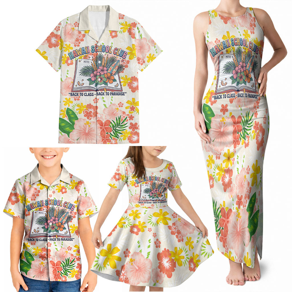 Personalized Hawaii School Club Back To Class Family Matching Tank Maxi Dress and Hawaiian Shirt Retro Tropical Hibiscus Pattern With Open Notebook TS04 - Polynesian Pride