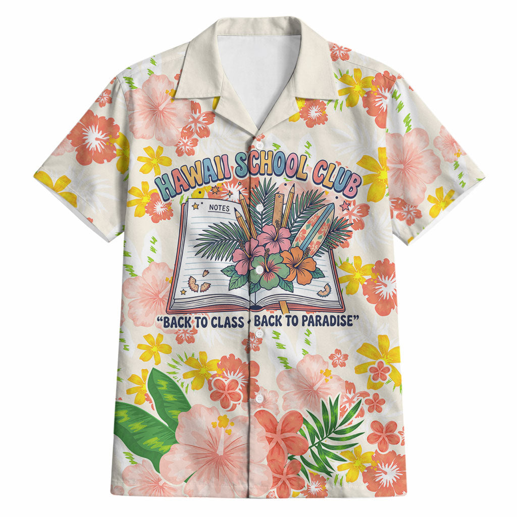 Personalized Hawaii School Club Back To Class Hawaiian Shirt Retro Tropical Hibiscus Pattern With Open Notebook TS04 White Orange - Polynesian Pride