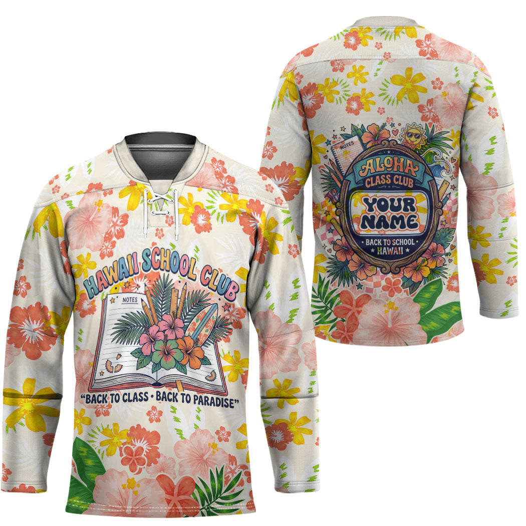 Personalized Hawaii School Club Back To Class Hockey Jersey Retro Tropical Hibiscus Pattern With Open Notebook TS04 - Polynesian Pride