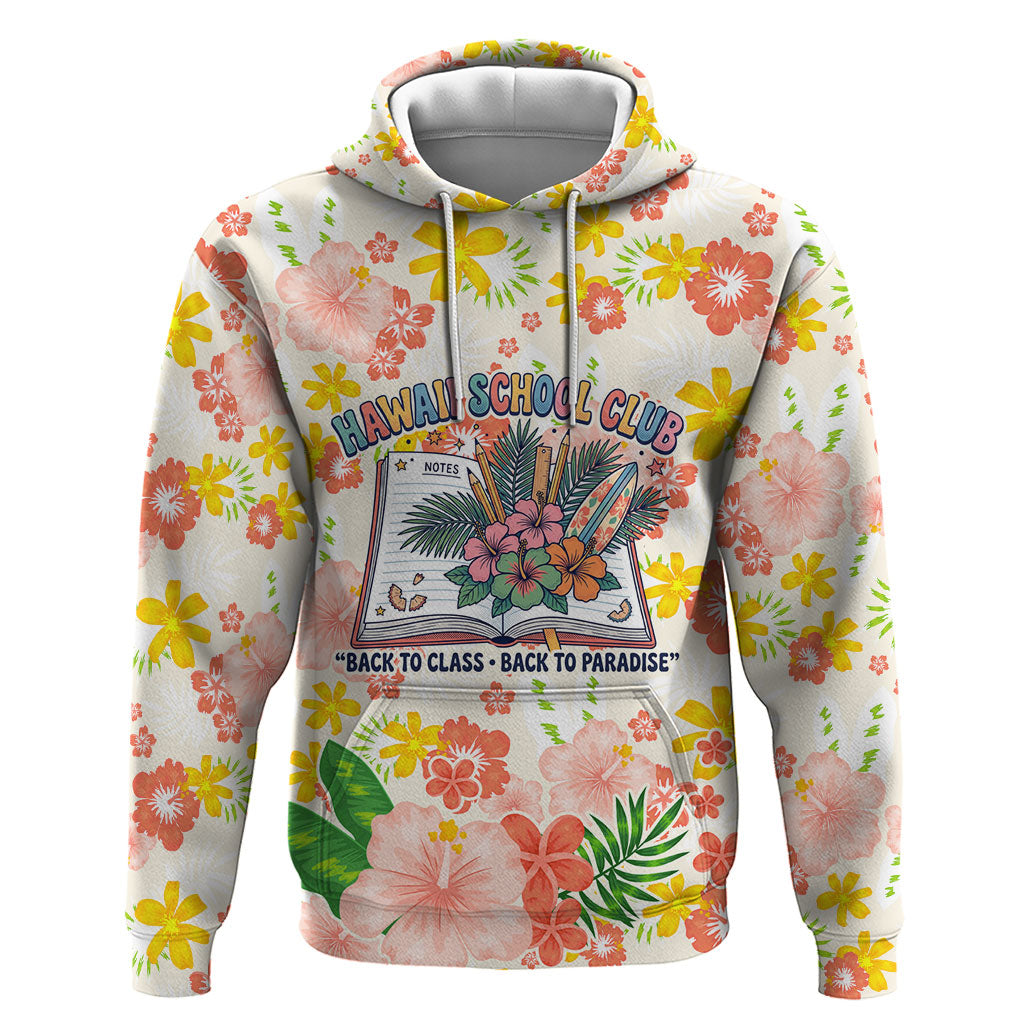Personalized Hawaii School Club Back To Class Hoodie Retro Tropical Hibiscus Pattern With Open Notebook TS04 Pullover Hoodie White Orange - Polynesian Pride