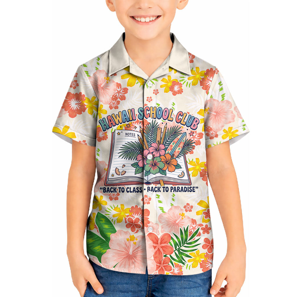 Personalized Hawaii School Club Back To Class Kid Hawaiian Shirt Retro Tropical Hibiscus Pattern With Open Notebook TS04 Kid White Orange - Polynesian Pride