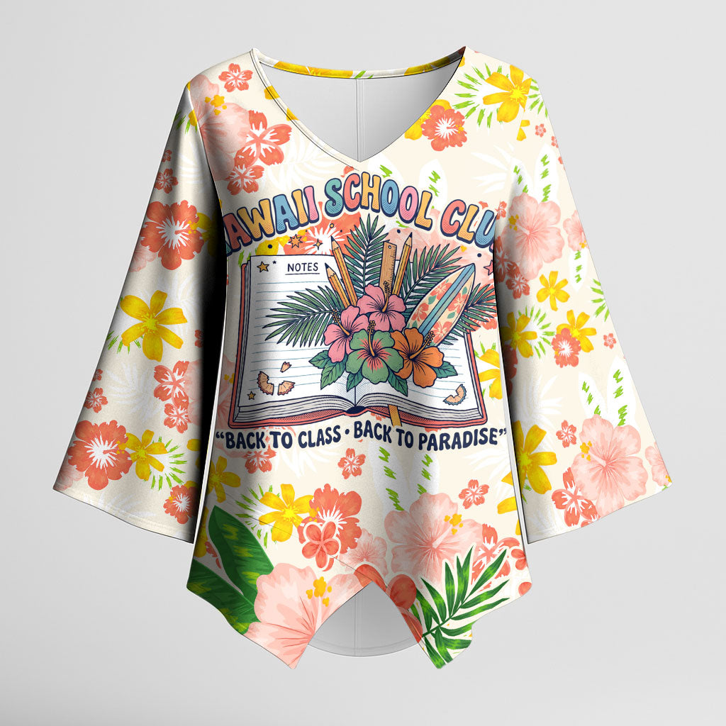 Personalized Hawaii School Club Back To Class Kimono Sleeve Blouse Retro Tropical Hibiscus Pattern With Open Notebook TS04 Female White Orange - Polynesian Pride
