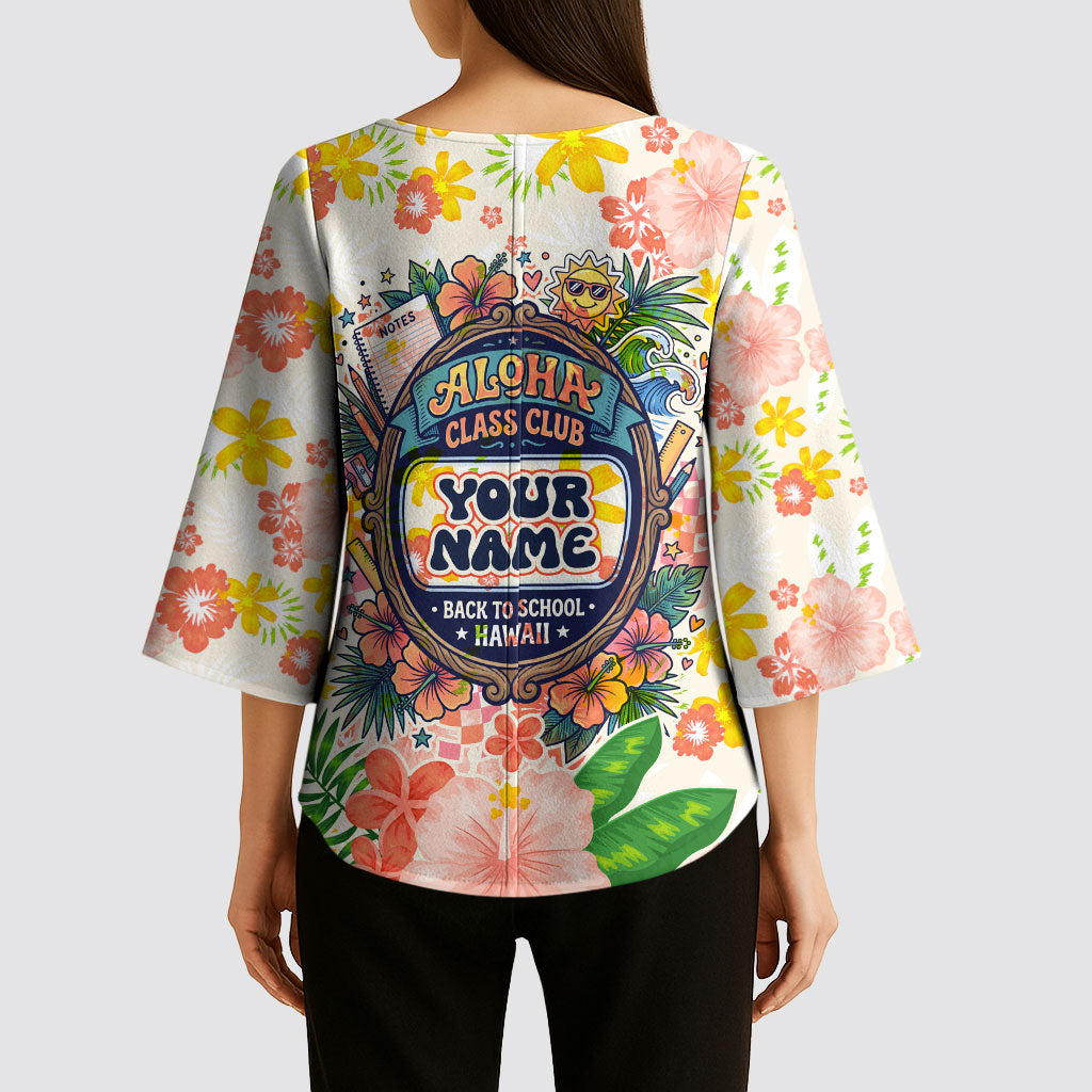 Personalized Hawaii School Club Back To Class Kimono Sleeve Blouse Retro Tropical Hibiscus Pattern With Open Notebook TS04 - Polynesian Pride