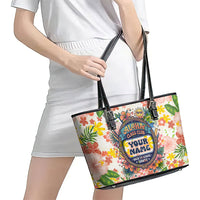 Personalized Hawaii School Club Back To Class Leather Tote Bag Retro Tropical Hibiscus Pattern With Open Notebook TS04 - Polynesian Pride