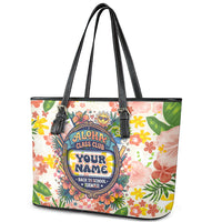 Personalized Hawaii School Club Back To Class Leather Tote Bag Retro Tropical Hibiscus Pattern With Open Notebook TS04 - Polynesian Pride