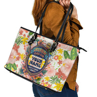 Personalized Hawaii School Club Back To Class Leather Tote Bag Retro Tropical Hibiscus Pattern With Open Notebook TS04 - Polynesian Pride