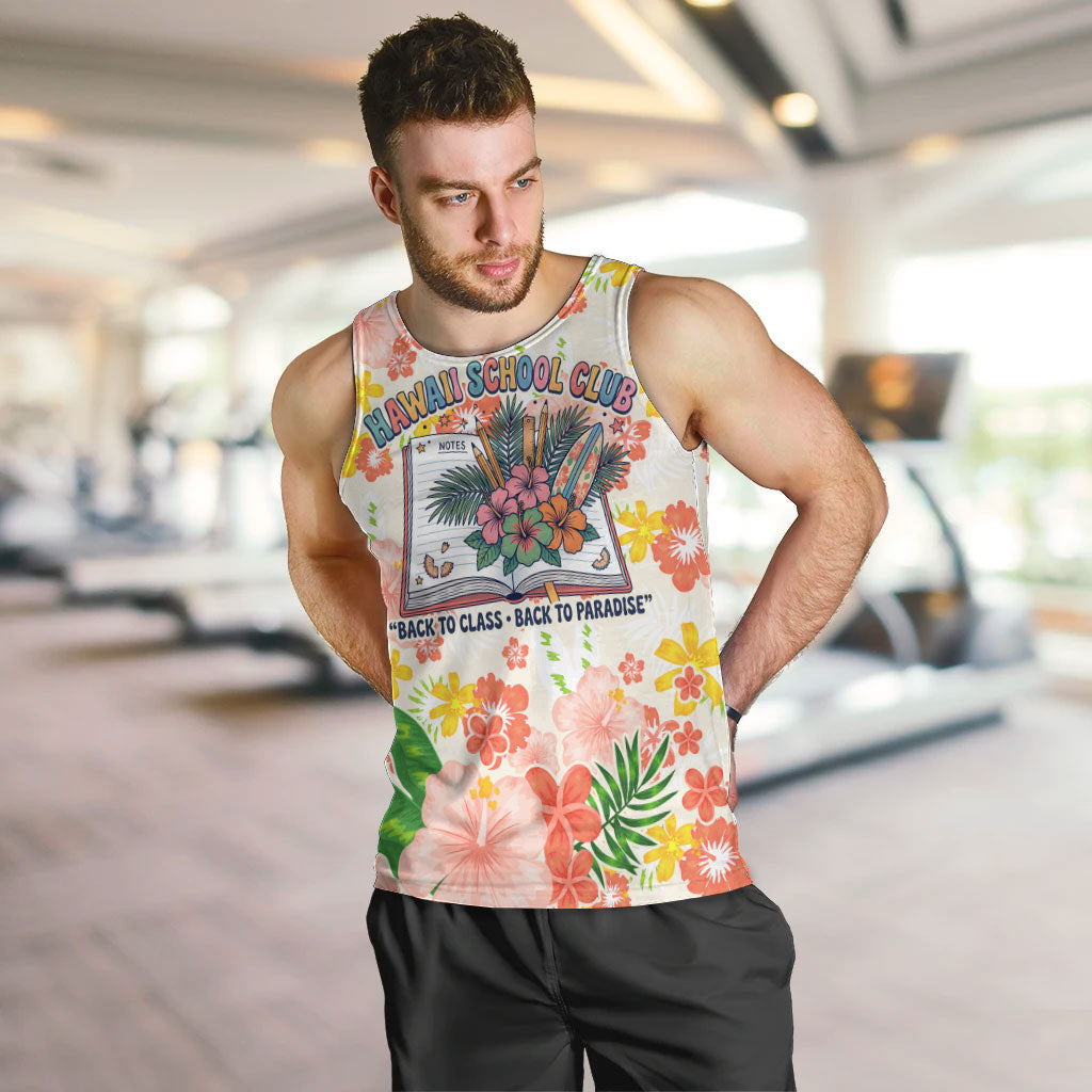 Personalized Hawaii School Club Back To Class Men Tank Top Retro Tropical Hibiscus Pattern With Open Notebook TS04 White Orange - Polynesian Pride