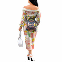 Personalized Hawaii School Club Back To Class Off The Shoulder Long Sleeve Dress Retro Tropical Hibiscus Pattern With Open Notebook TS04 - Polynesian Pride