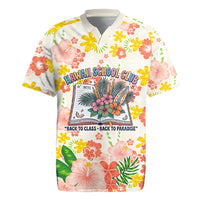 Personalized Hawaii School Club Back To Class Rugby Jersey Retro Tropical Hibiscus Pattern With Open Notebook TS04 White Orange - Polynesian Pride
