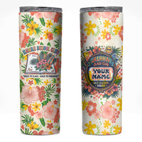 Personalized Hawaii School Club Back To Class Skinny Tumbler Retro Tropical Hibiscus Pattern With Open Notebook TS04 White Orange - Polynesian Pride