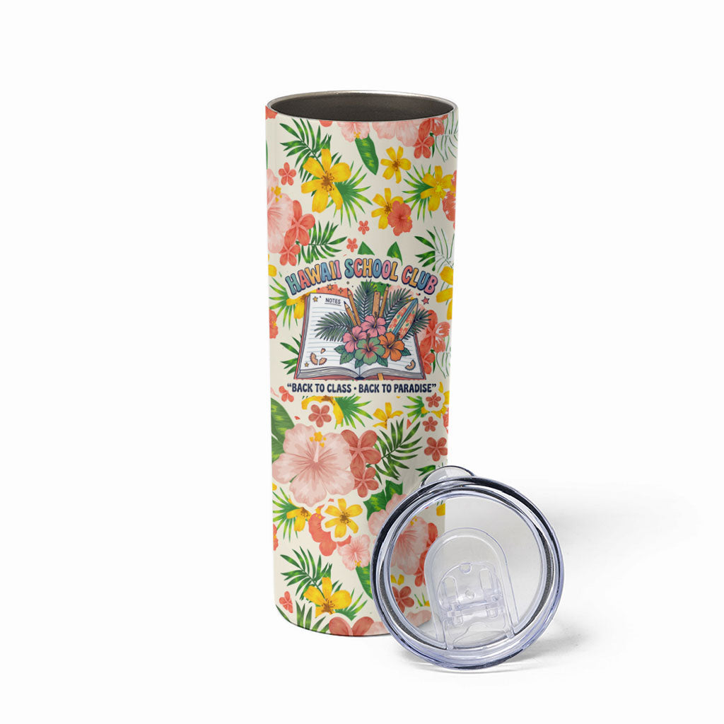 Personalized Hawaii School Club Back To Class Skinny Tumbler Retro Tropical Hibiscus Pattern With Open Notebook TS04 - Polynesian Pride