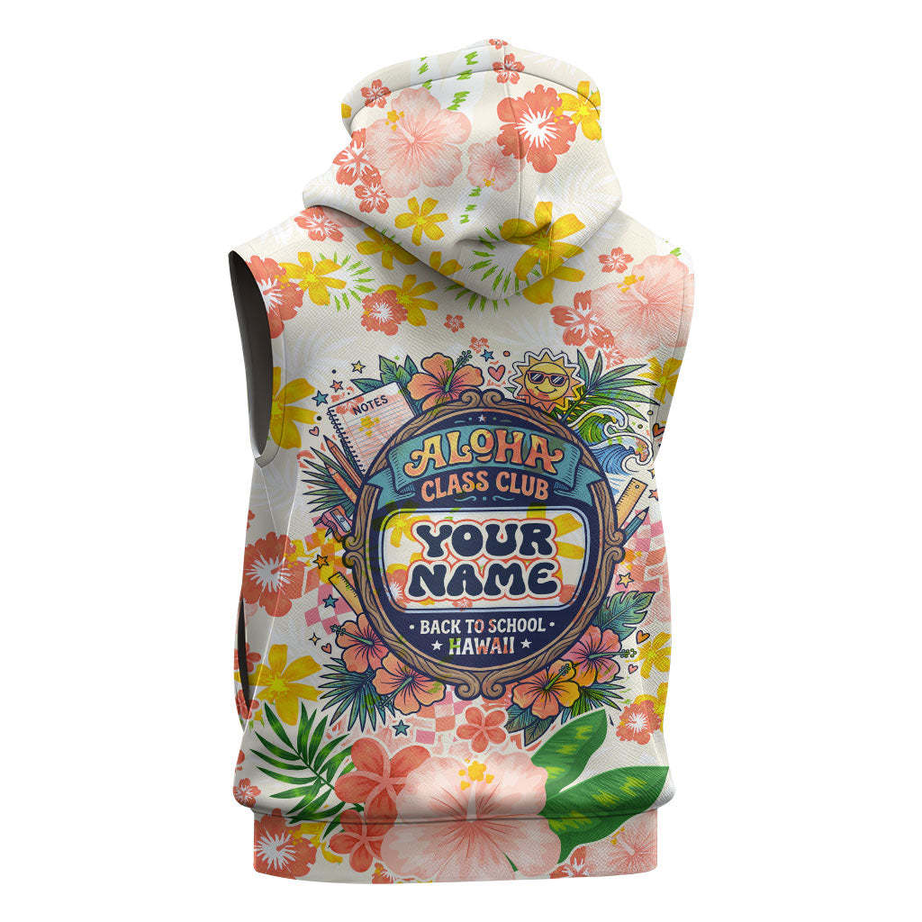 Personalized Hawaii School Club Back To Class Sleeveless Hoodie Retro Tropical Hibiscus Pattern With Open Notebook TS04 - Polynesian Pride