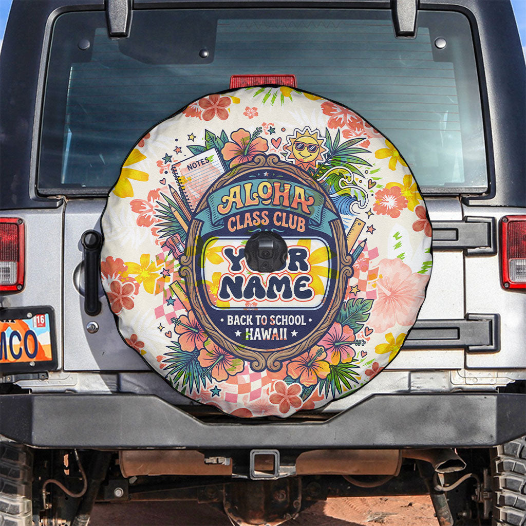 Personalized Hawaii School Club Back To Class Spare Tire Cover Retro Tropical Hibiscus Pattern With Open Notebook TS04 White Orange - Polynesian Pride