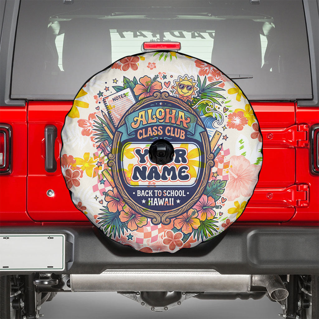 Personalized Hawaii School Club Back To Class Spare Tire Cover Retro Tropical Hibiscus Pattern With Open Notebook TS04 - Polynesian Pride
