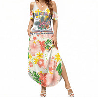 Personalized Hawaii School Club Back To Class Summer Maxi Dress Retro Tropical Hibiscus Pattern With Open Notebook TS04 Women White Orange - Polynesian Pride