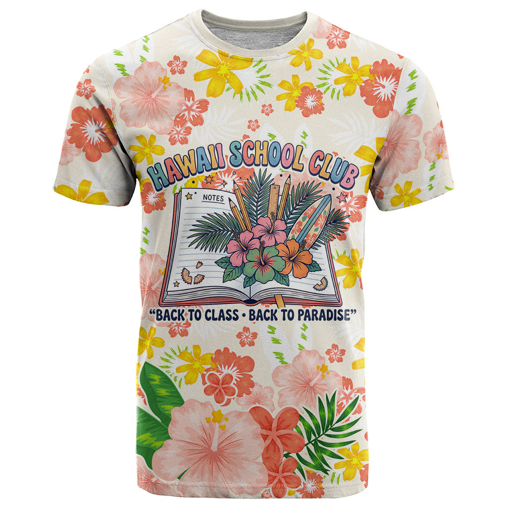 Personalized Hawaii School Club Back To Class T Shirt Retro Tropical Hibiscus Pattern With Open Notebook TS04 White Orange - Polynesian Pride