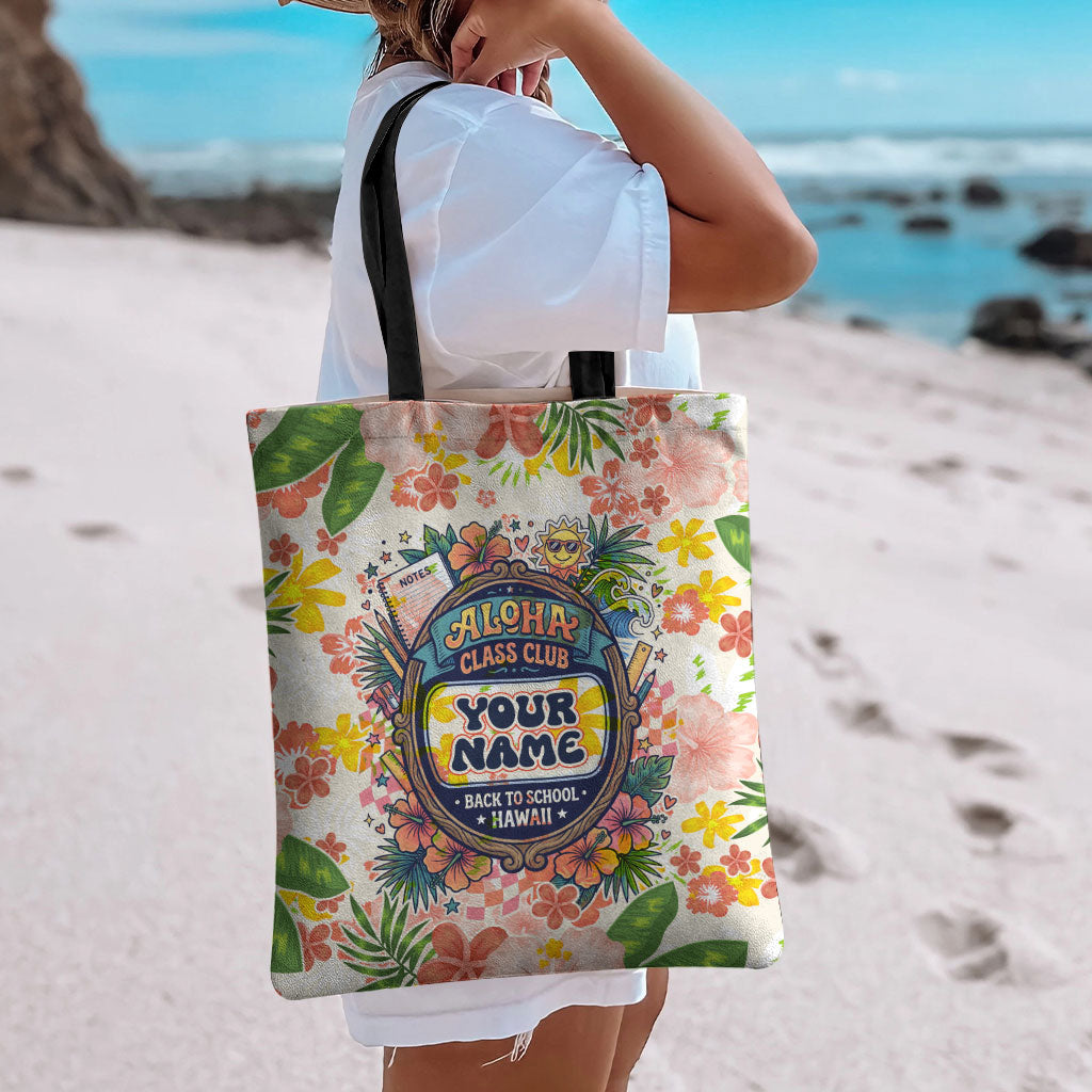 Personalized Hawaii School Club Back To Class Tote Bag Retro Tropical Hibiscus Pattern With Open Notebook TS04 - Polynesian Pride