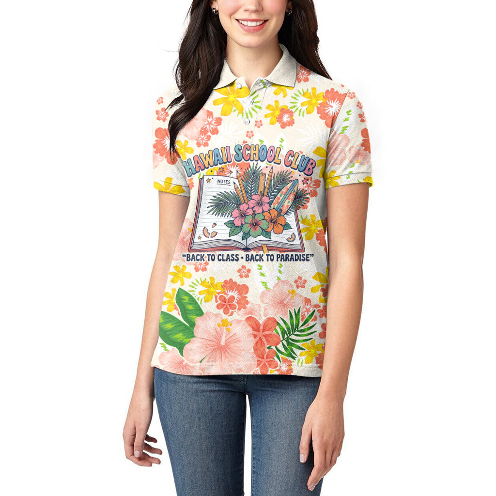 Personalized Hawaii School Club Back To Class Women Polo Shirt Retro Tropical Hibiscus Pattern With Open Notebook TS04 - Polynesian Pride