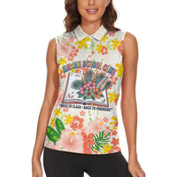 Personalized Hawaii School Club Back To Class Women Sleeveless Polo Shirt Retro Tropical Hibiscus Pattern With Open Notebook TS04 - Polynesian Pride