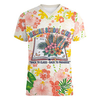 Personalized Hawaii School Club Back To Class Women V-Neck T-Shirt Retro Tropical Hibiscus Pattern With Open Notebook TS04 Female White Orange - Polynesian Pride