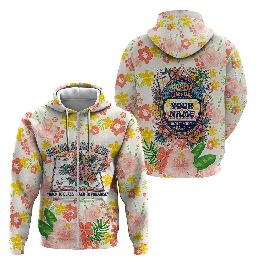 Personalized Hawaii School Club Back To Class Zip Hoodie Retro Tropical Hibiscus Pattern With Open Notebook TS04 - Polynesian Pride