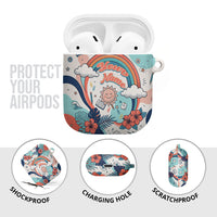 Personalized Hawaii Back To School AirPods Case Retro Rainbow Sun with Tropical Hibiscus Flowers TS04 - Polynesian Pride