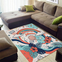 Personalized Hawaii Back To School Area Rug Retro Rainbow Sun with Tropical Hibiscus Flowers TS04 - Polynesian Pride