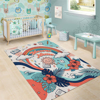 Personalized Hawaii Back To School Area Rug Retro Rainbow Sun with Tropical Hibiscus Flowers TS04 - Polynesian Pride