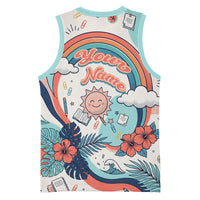 Personalized Hawaii Back To School Basketball Jersey Retro Rainbow Sun with Tropical Hibiscus Flowers TS04 - Polynesian Pride