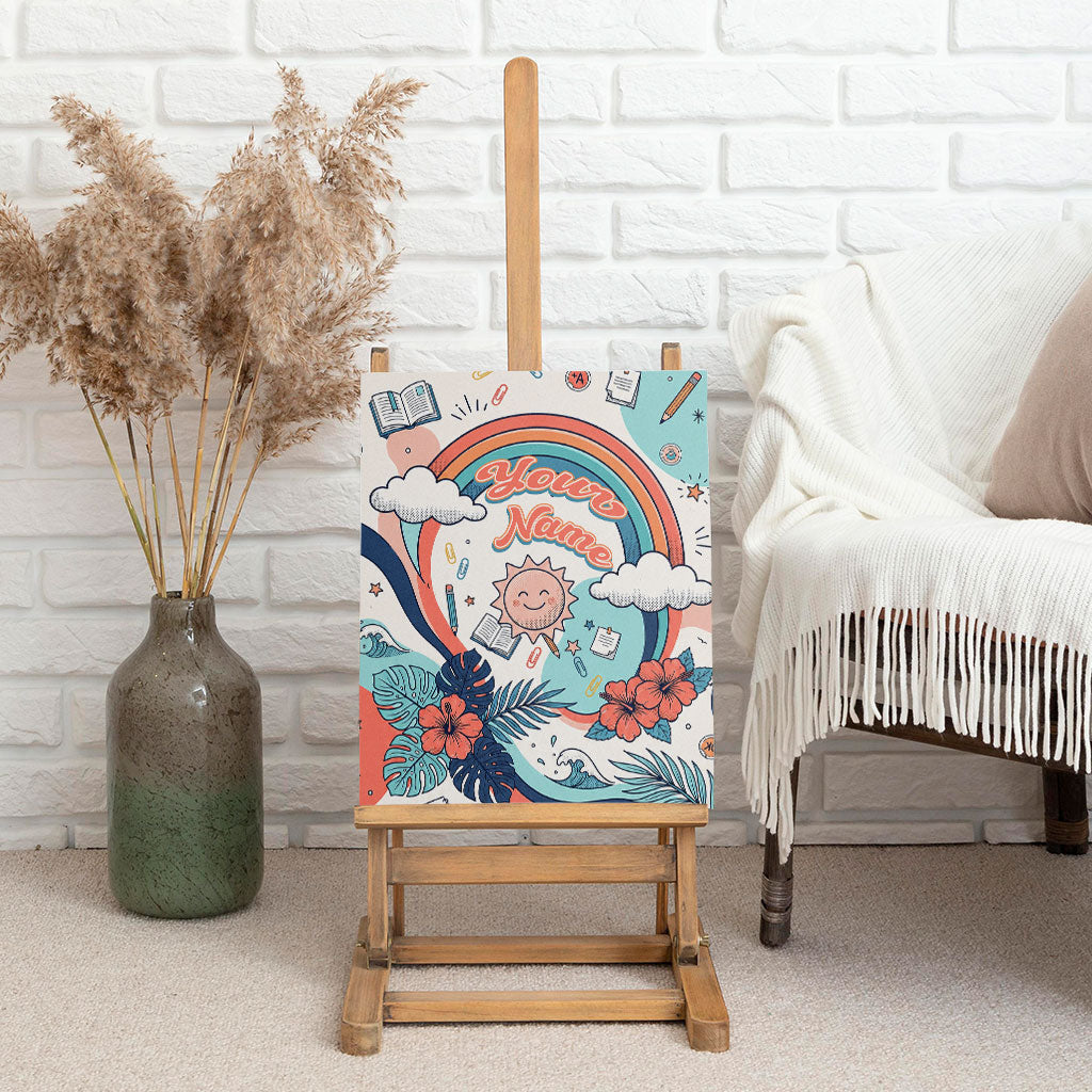 Personalized Hawaii Back To School Canvas Wall Art Retro Rainbow Sun with Tropical Hibiscus Flowers TS04 - Polynesian Pride