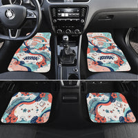 Personalized Hawaii Back To School Car Mats Retro Rainbow Sun with Tropical Hibiscus Flowers TS04 Set 4pcs White Blue - Polynesian Pride