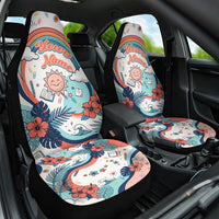 Personalized Hawaii Back To School Car Seat Cover Retro Rainbow Sun with Tropical Hibiscus Flowers TS04 One Size White Blue - Polynesian Pride