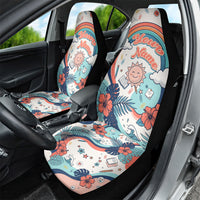 Personalized Hawaii Back To School Car Seat Cover Retro Rainbow Sun with Tropical Hibiscus Flowers TS04 - Polynesian Pride