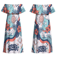 Personalized Hawaii Back To School Couples Matching Off Shoulder Maxi Dress and Hawaiian Shirt Retro Rainbow Sun with Tropical Hibiscus Flowers TS04 - Polynesian Pride