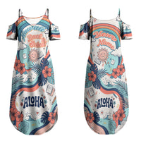 Personalized Hawaii Back To School Couples Matching Summer Maxi Dress and Long Sleeve Button Shirt Retro Rainbow Sun with Tropical Hibiscus Flowers TS04 - Polynesian Pride