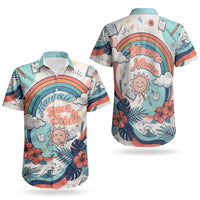 Personalized Hawaii Back To School Couples Matching Tank Maxi Dress and Hawaiian Shirt Retro Rainbow Sun with Tropical Hibiscus Flowers TS04 - Polynesian Pride