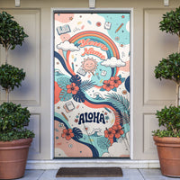 Personalized Hawaii Back To School Door Cover Retro Rainbow Sun with Tropical Hibiscus Flowers TS04 White Blue - Polynesian Pride